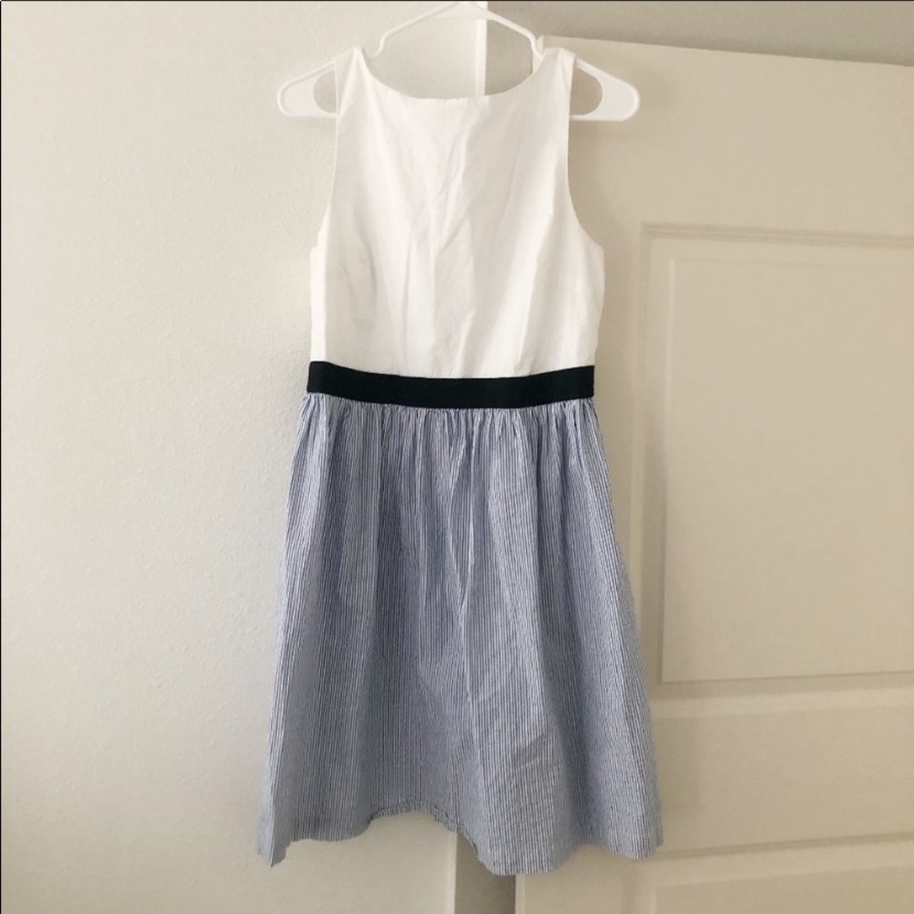 LOFT Blue Pinstripe A Line White Dress SZ 10